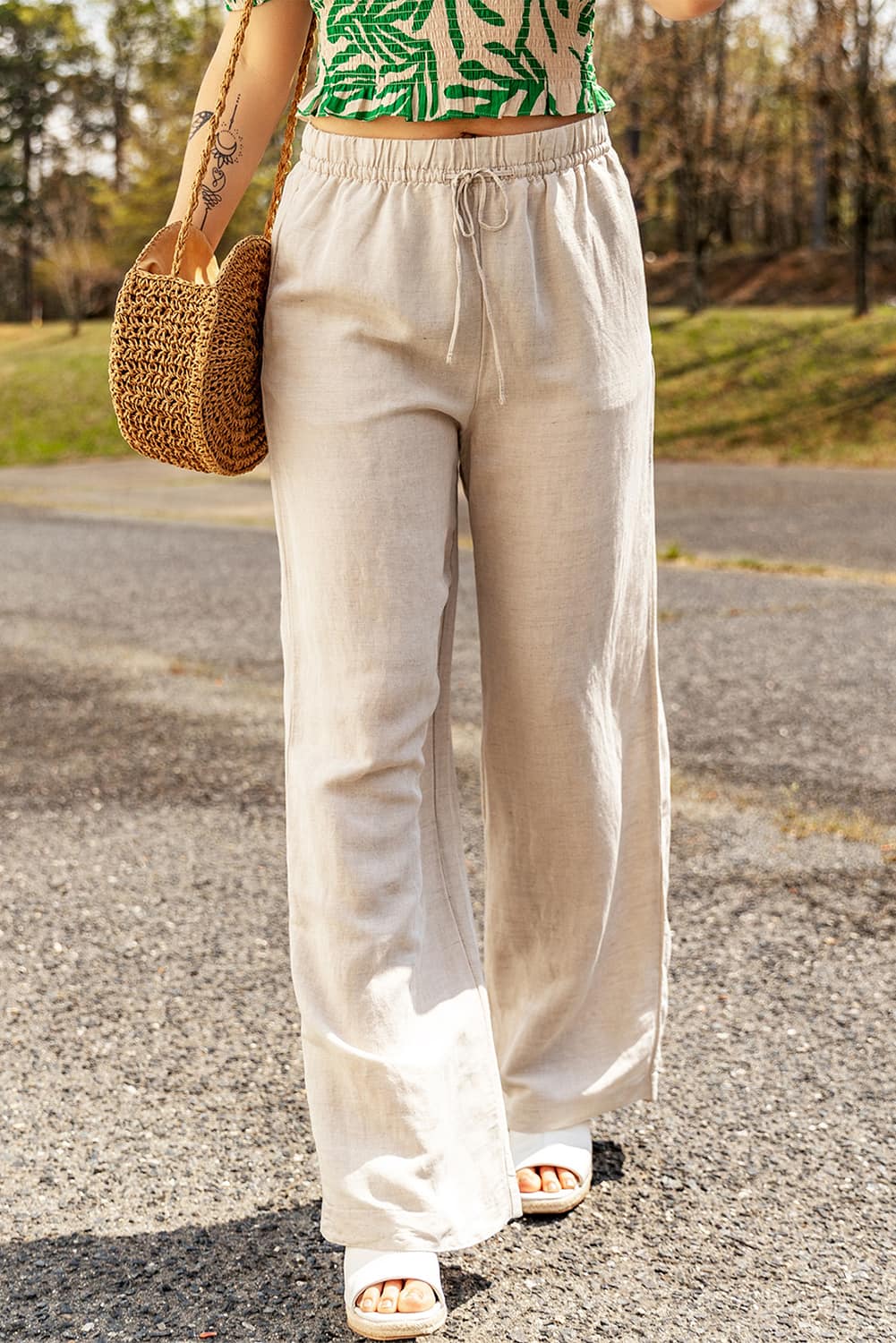 Linen Drawstring Loose Fit Pants