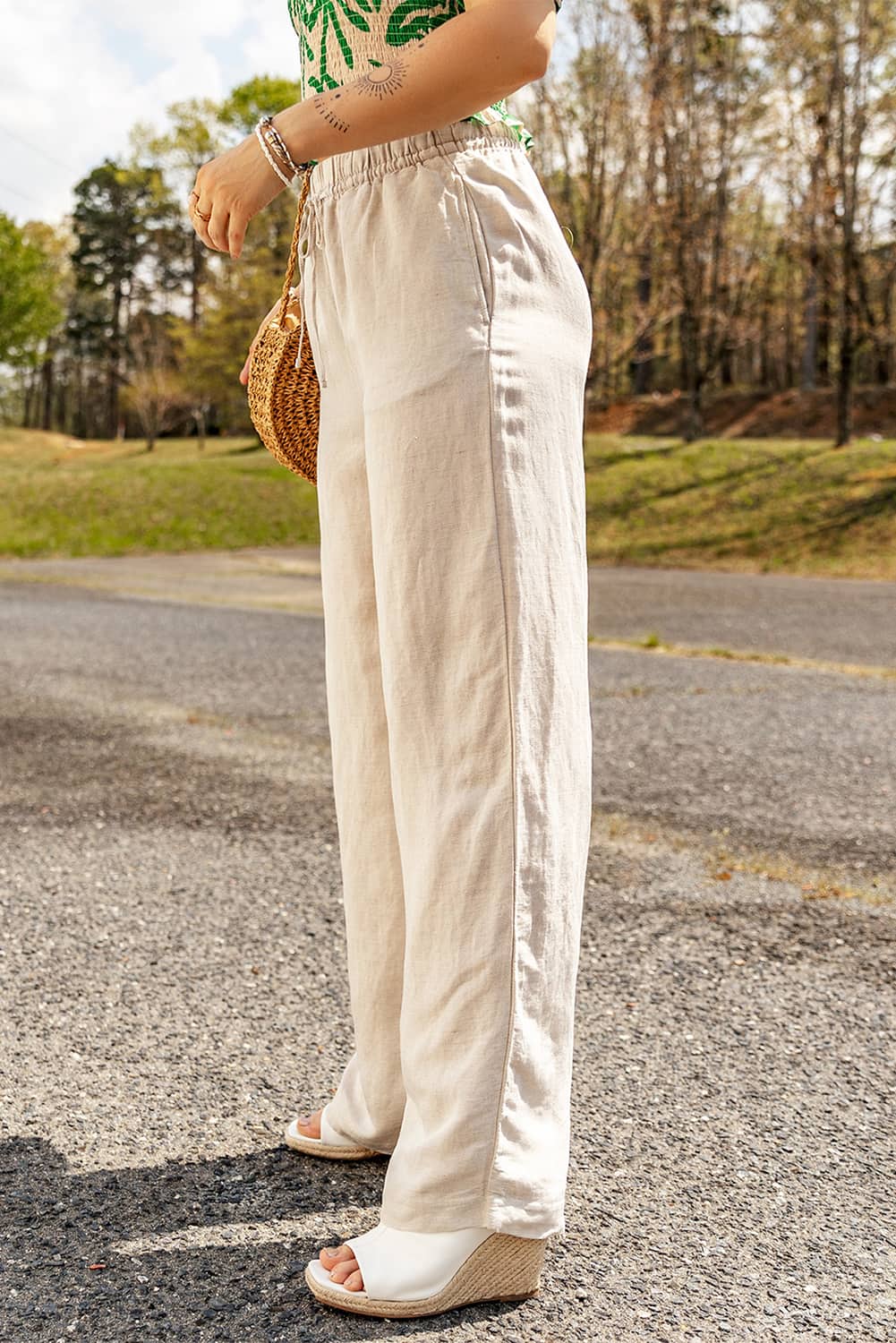 Linen Drawstring Loose Fit Pants