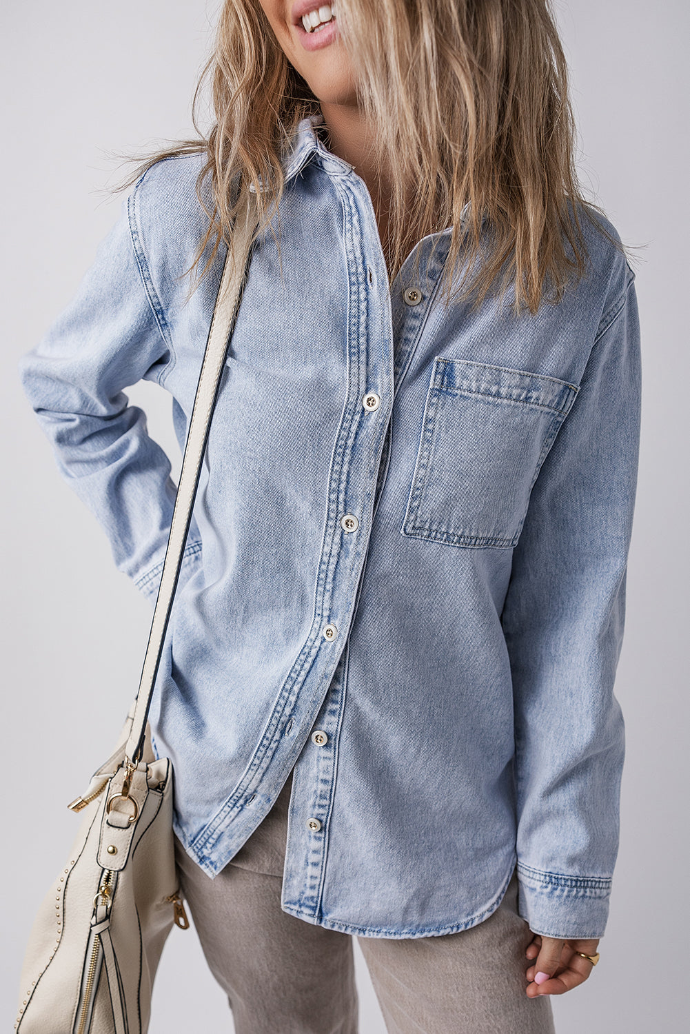 Denim Long Sleeve Button Up Shirt