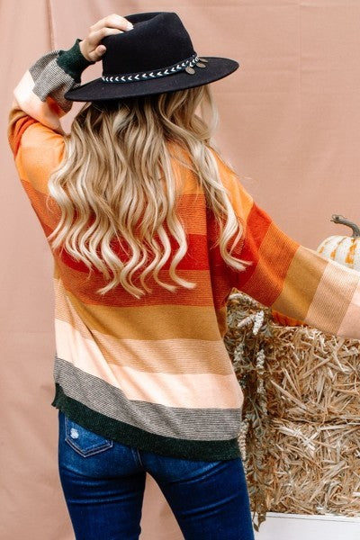Fall Striped Sweater w/Black Pocket