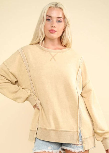 Khaki Mineral Washed French Terry Sweatshirt