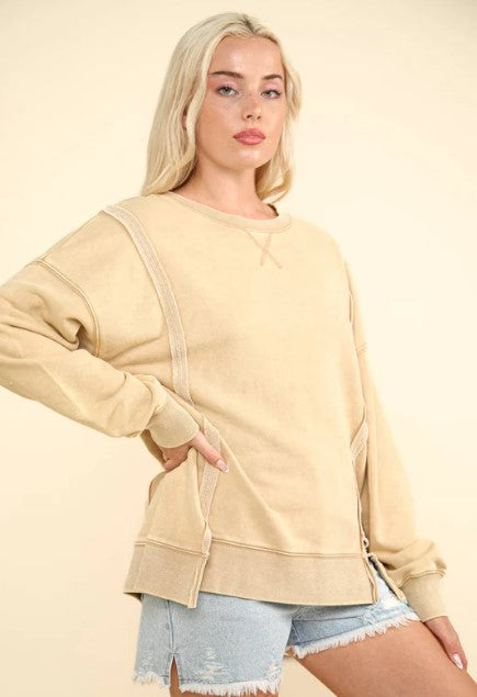Khaki Mineral Washed French Terry Sweatshirt
