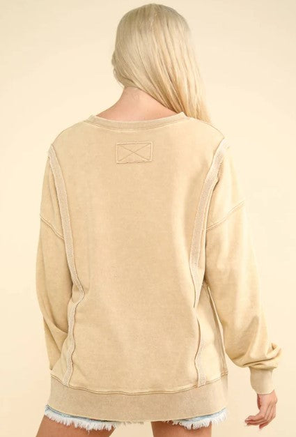 Khaki Mineral Washed French Terry Sweatshirt