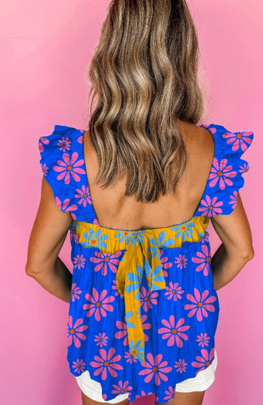 Bright Bloom Ruffle Strap Top