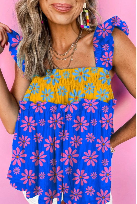 Bright Bloom Ruffle Strap Top
