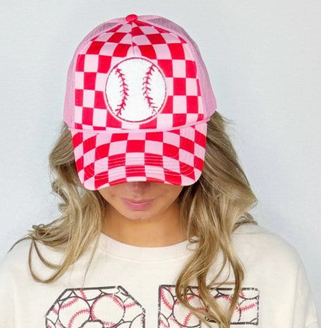 Checkered Baseball Patch Trucker Hat