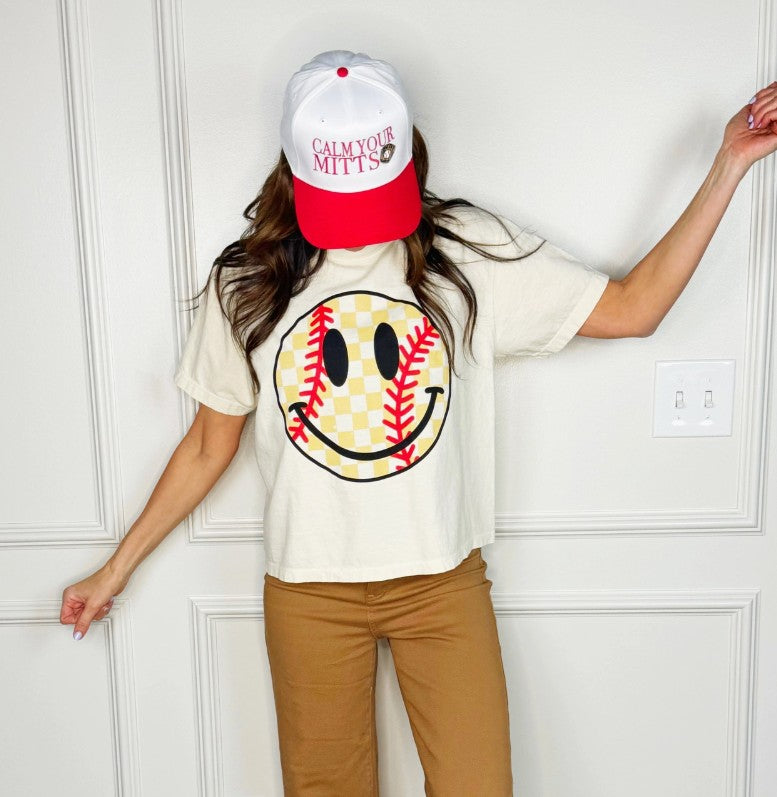 Ivory Baseball Smiley Cropped Tee