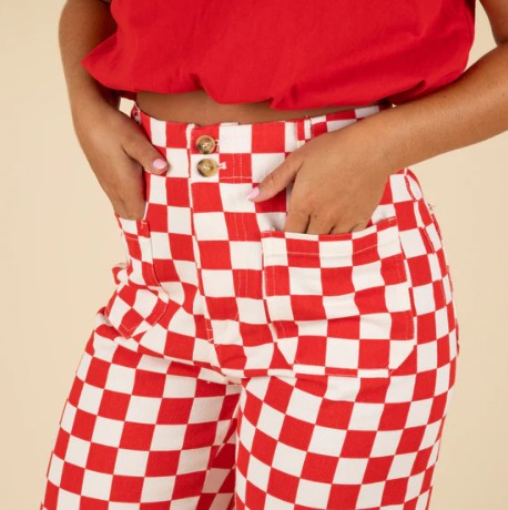 Denim Red/White Checkered Pants