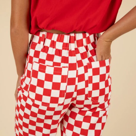 Denim Red/White Checkered Pants