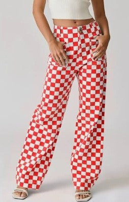 Denim Red/White Checkered Pants