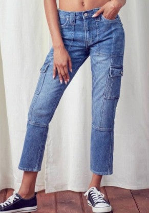 KanCan High Rise Slim Straight Leg Cargo Jeans