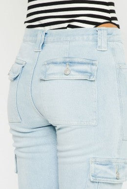 KanCan High Rise Slim Straight Leg Cargo Jeans