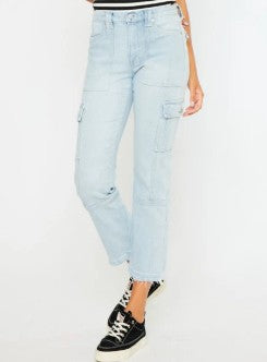 KanCan High Rise Slim Straight Leg Cargo Jeans