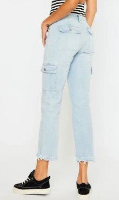KanCan High Rise Slim Straight Leg Cargo Jeans
