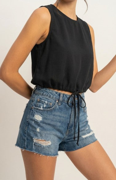 May Drawstring Tie Crop Top