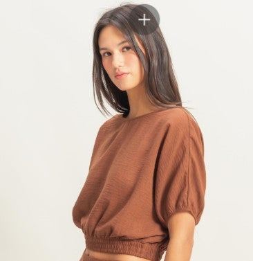 Terracotta Textured Bubble Hem Blouse