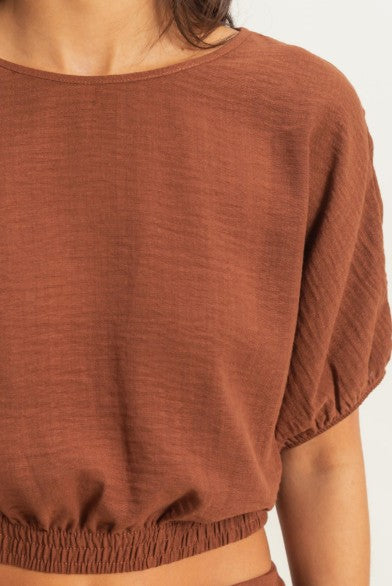 Terracotta Textured Bubble Hem Blouse
