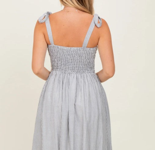 Petals & Pinstripes Maxi Dress