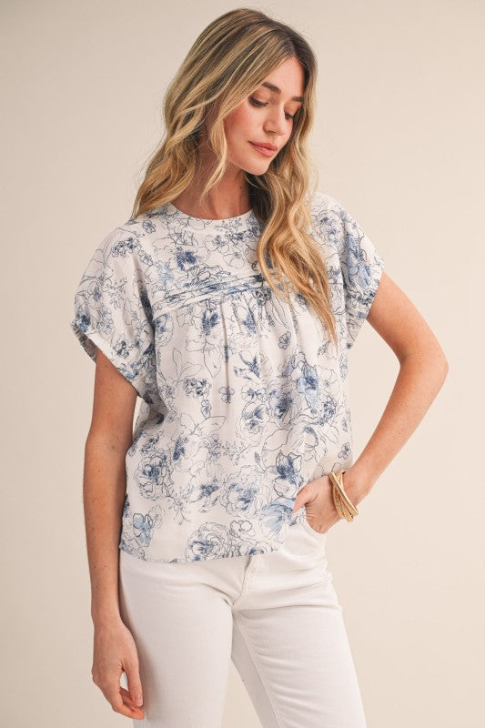 Bloom in Blue Pintuck Top