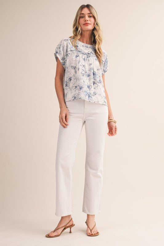 Bloom in Blue Pintuck Top
