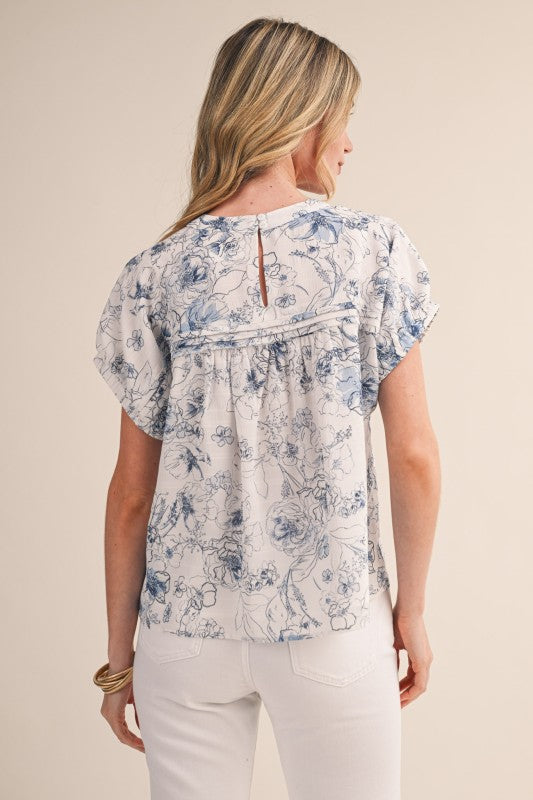 Bloom in Blue Pintuck Top