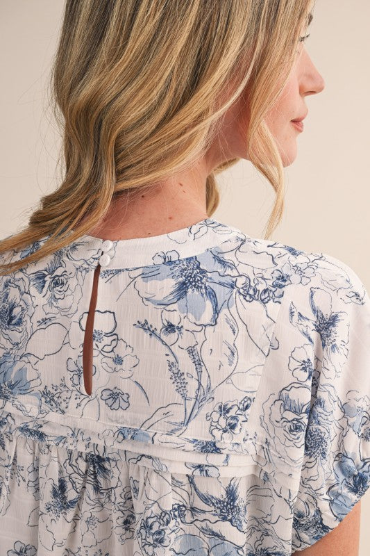 Bloom in Blue Pintuck Top