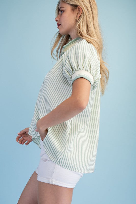 Zooey Pistachio Striped Zip Top
