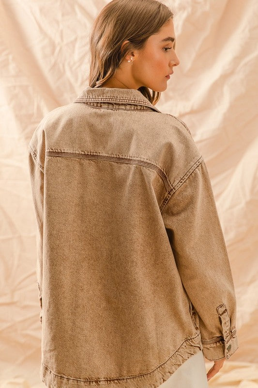 Vintage Taupe Washed Button Down Shacket