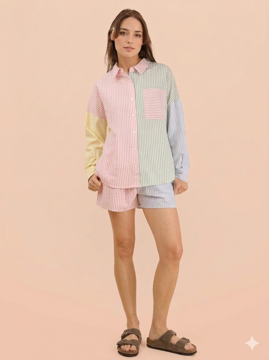 Weekend Hue Pinstriped Short Set