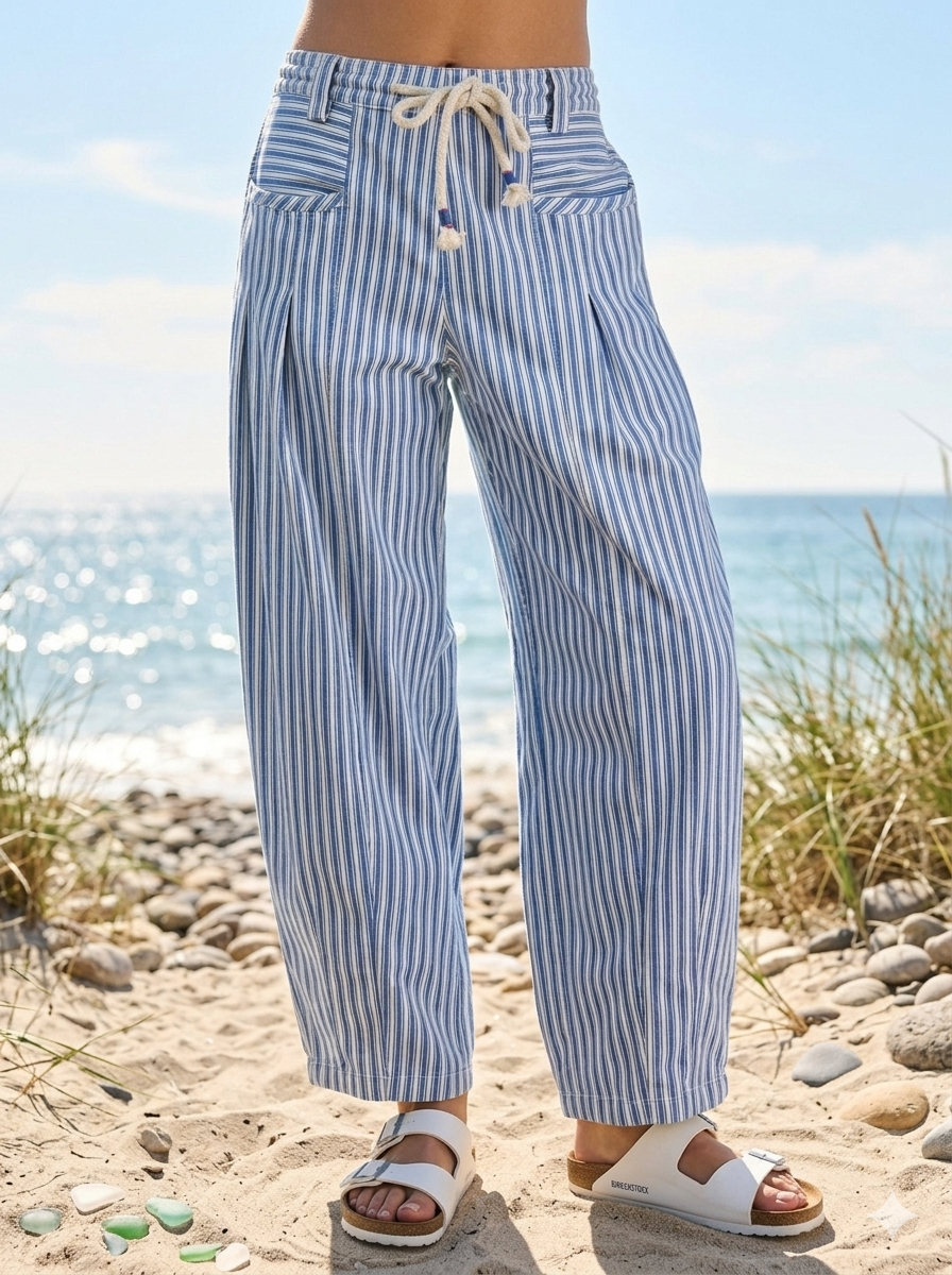Lila Sky Blue Striped Barrel Pants