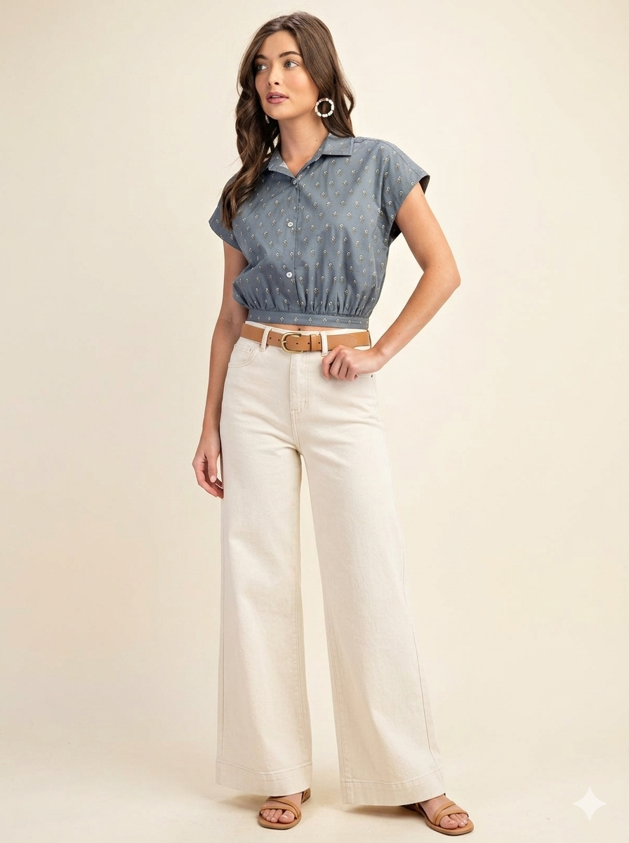 Steel Blue "Meadow to Margs" Cropped Shirt