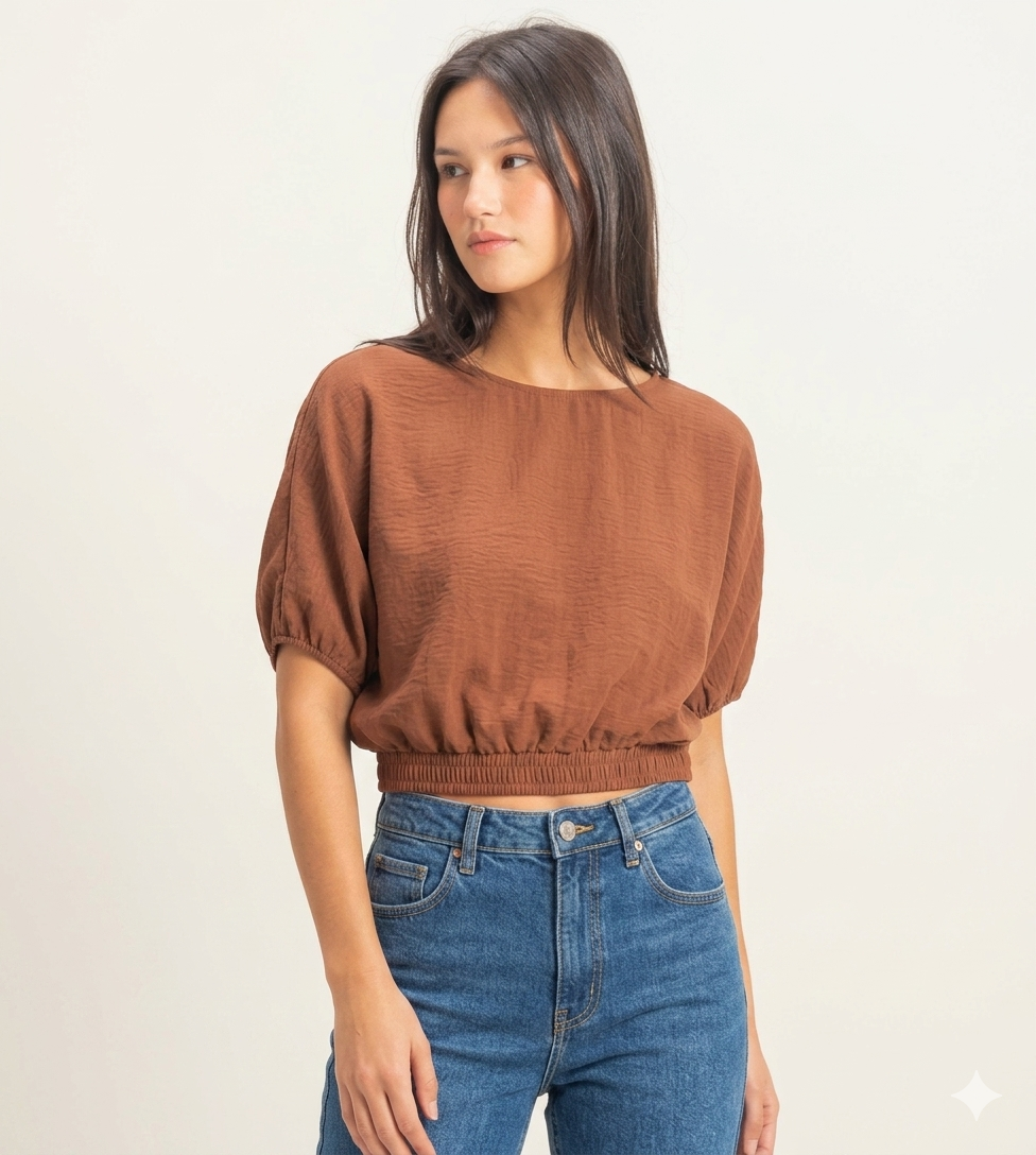 Terracotta Textured Bubble Hem Blouse